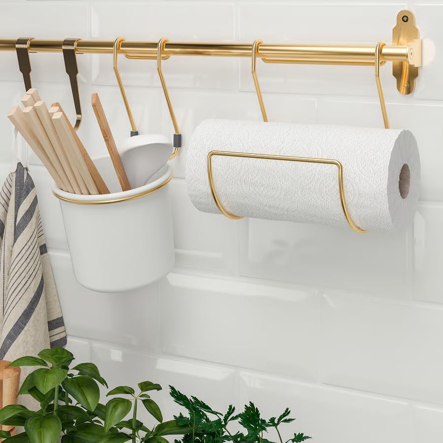 Kitchen Storage Container – White & Brass Polished Metal Organizer Canister, Countertop StorageContainer for Kitchen, Pantry & Bathroom, Modern Decorative Storage Holder 5.5 x 6.25 Inch