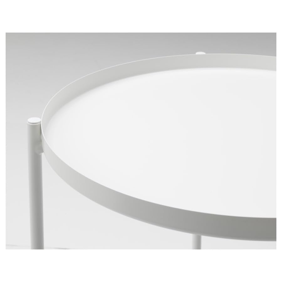 GLADOM Tray Table – White Metal Side Table with Removable Tray, 17.5 x 20.6 Inch Round End Table for Living Room, Bedroom & Small Spaces