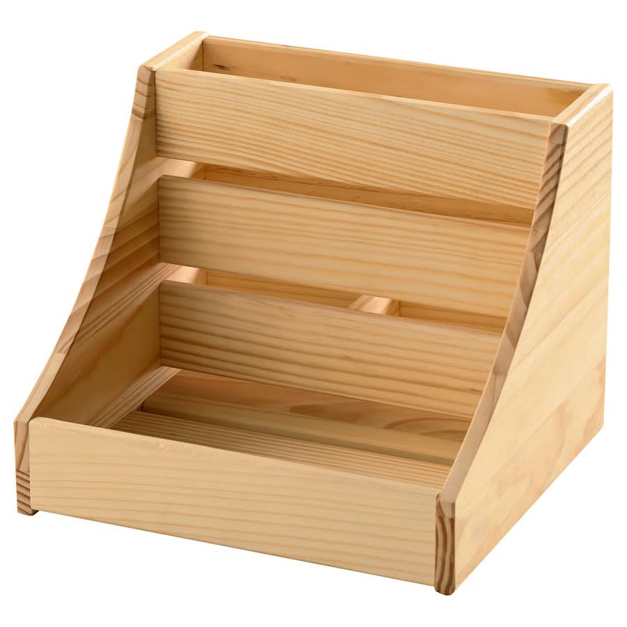 Wood Kitchen Countertop Organizer – Solid Pine Utensil Holder & Spice Rack Storage Caddy for Kitchen Counter, Pantry Organizer Box