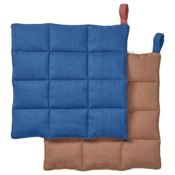 Heat Resistant Pot Holder Set 8x8 Inch – Quilted Kitchen Hot Pads for Cooking, Baking & Oven Use, Hanging Loop, Blue/Brown