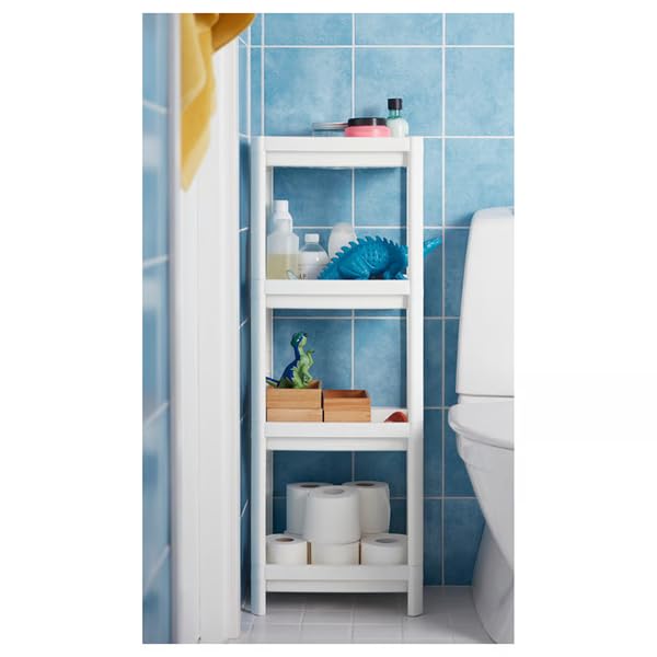 4 Tier Bathroom Shelf Unit 39.5" Tall Storage Rack – Plastic Shower Storage Organizer with Drain Holes, Tool-Free Assembly Bathroom Shelving for Shampoo, Soap & Toiletries, Space Saving Corner Shelf