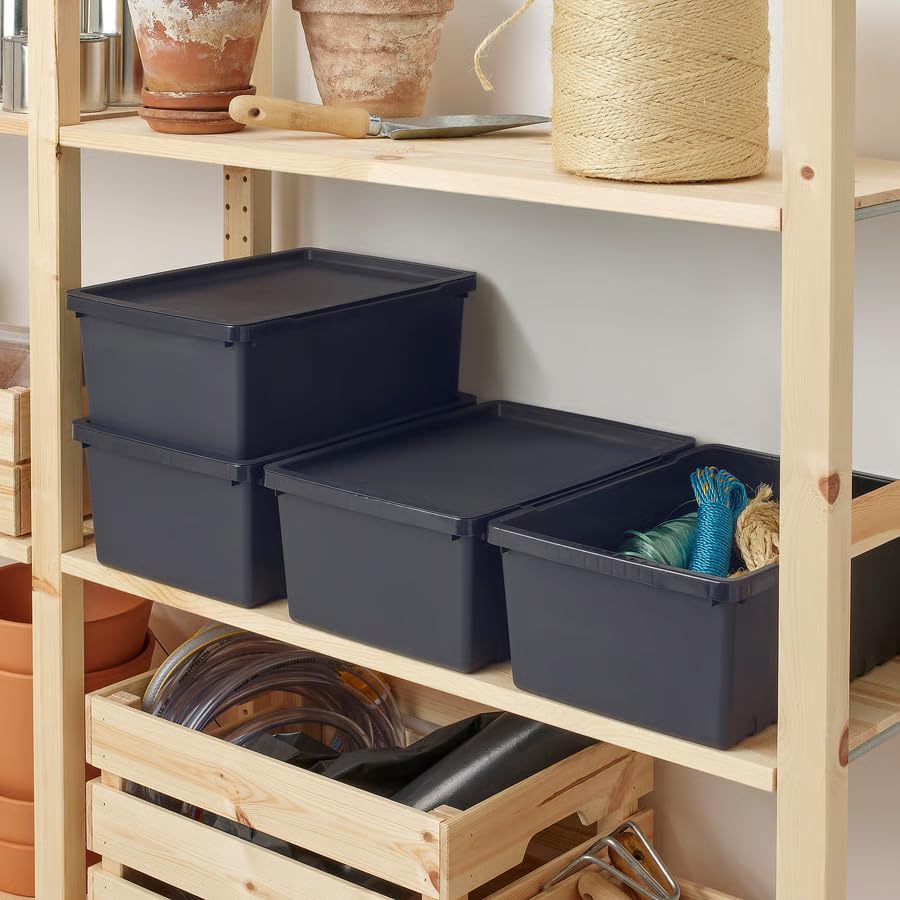Black Storage Box with Lid 2 Gallon – Stackable Plastic Storage Container for Closet, Kitchen & Office Organization, Durable Storage Box with Secure Lid 13.75 x 9.75 x 5.5 Inches