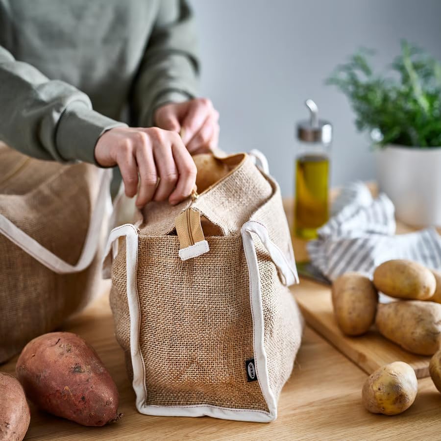 Storage Bags for Fruits & Vegetables (Pack of 2) – 9.5 Qt Breathable Potato &Vegetable Storage Bags, Durable Kitchen Pantry Organizer for Longer Freshness & Food Storage