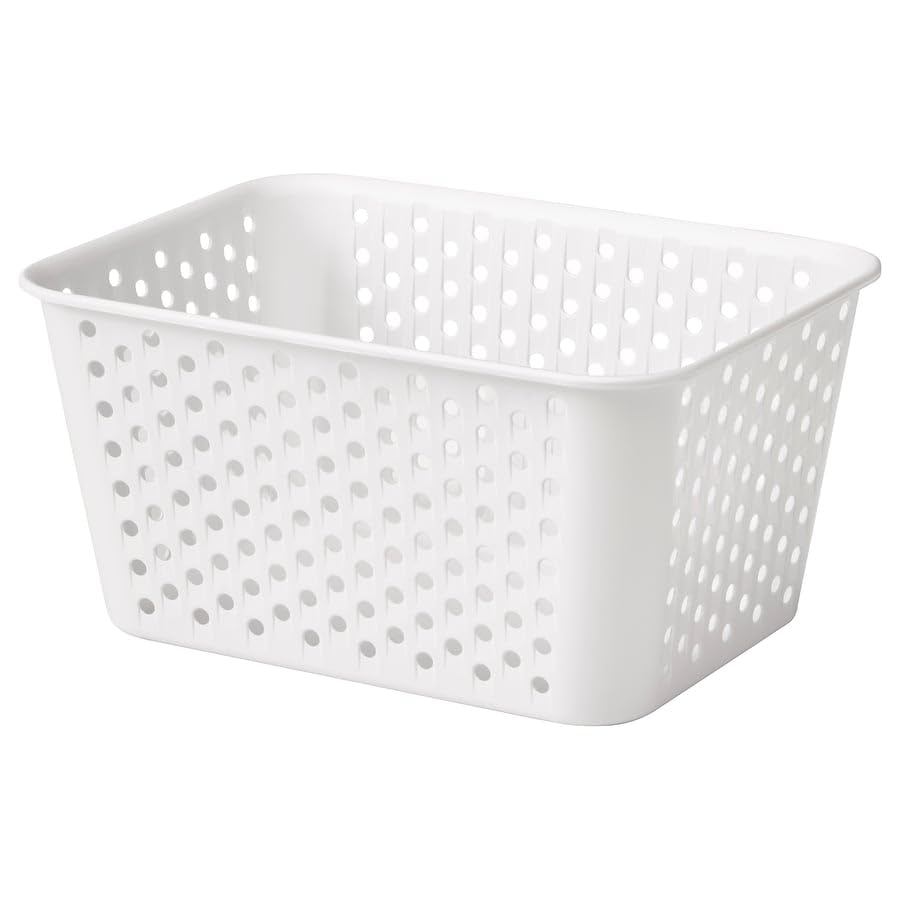 PLOGSVÄNG Storage Basket – White Plastic Organizer Bin, 6 x 7.75 x 4 Inch Container for Kitchen, Bathroom, Office & Home Organization