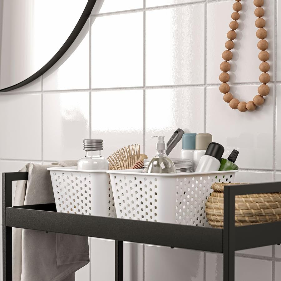 PLOGSVÄNG Storage Basket – White Plastic Organizer Bin, 6 x 7.75 x 4 Inch Container for Kitchen, Bathroom, Office & Home Organization