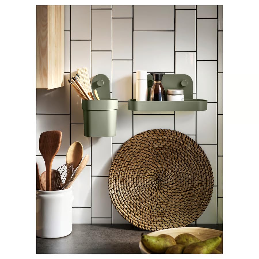 Wall Mounted Suction Cup Storage Container, Drill-Free Bathroom & Kitchen Organizer, Waterproof Adhesive Wall Caddy for Shower, Soap, Sponge & Accessories Holder, Gray Green