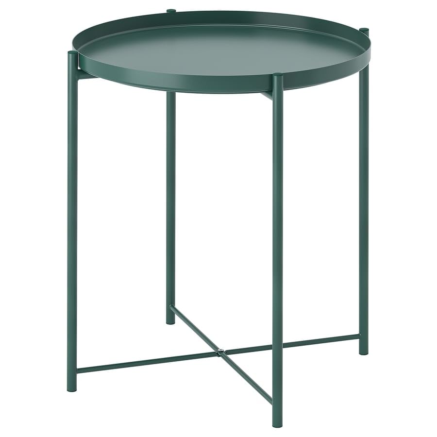 GLADOM Tray Table – Dark Gray-Green Metal Side Table with Removable Tray, 17.5 x 20.6 Inch Round End Table for Living Room, Bedroom & Small Spaces