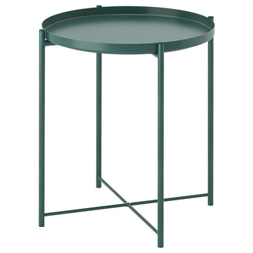 GLADOM Tray Table – Dark Gray-Green Metal Side Table with Removable Tray, 17.5 x 20.6 Inch Round End Table for Living Room, Bedroom & Small Spaces