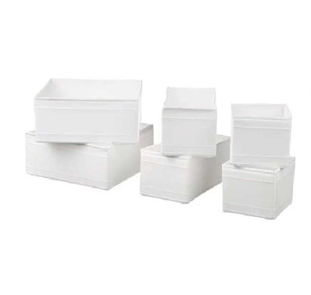 SKUBB Storage Box Set of 6 – White Fabric Drawer Organizers for Closet, Dresser, or Wardrobe – Foldable & Lightweight