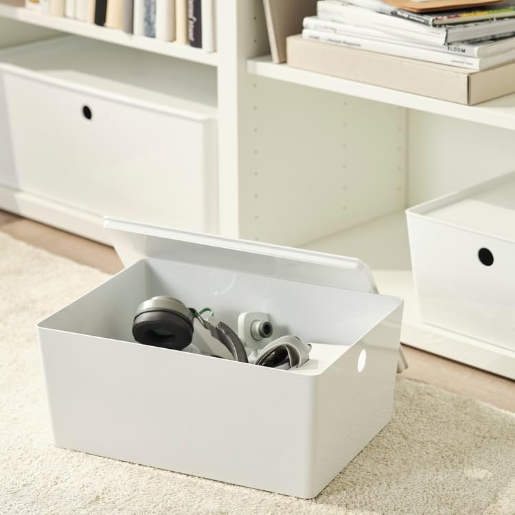 KUGGIS Storage Box White – 10 ¼x13 ¾x6 | Organizer for Papers, Magazines, Gadgets & Hobby Items | Fits BESTÅ Units | Durable Recycled Plastic
