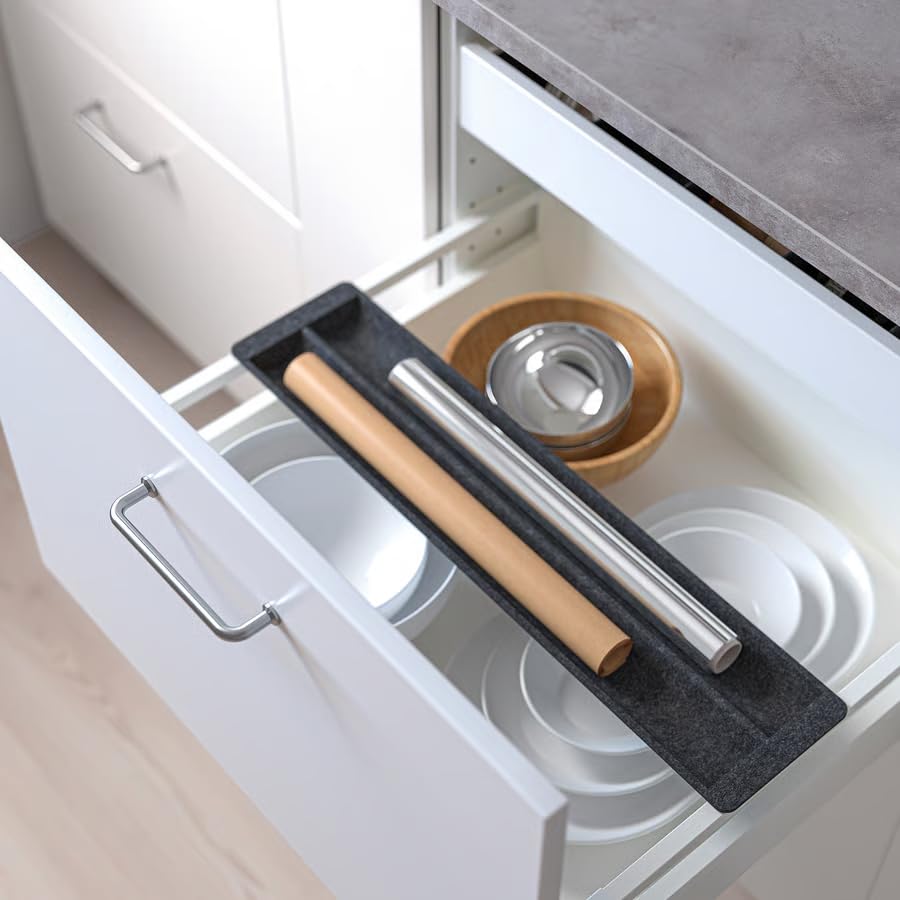 Sliding Drawer Organizer 23 5/8 Inch, Pull-Out Kitchen Drawer Organizer, Sliding Storage Shelf for Spice Jars, Utensils, Kitchen Tools & Pantry Organization, Space Saving Gray Drawer Insert