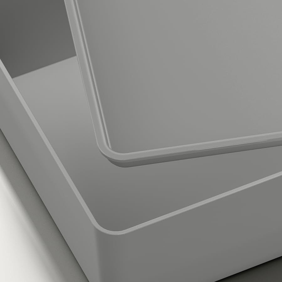 KUGGIS Storage Box with Lid – Light Gray Plastic Organizer 7x10 ¼x3 ¼ – Stackable Container for Home & Office