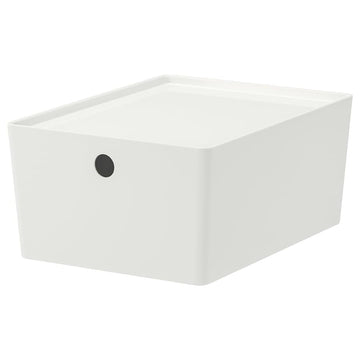 KUGGIS Storage Box with Lid White – 10 ¼x13 ¾x6 | Stackable Organizer for Papers, Magazines, Gadgets & Hobby Items | Fits BESTÅ Units | Durable Recycled Plastic