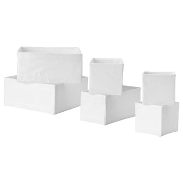 Storage Boxes Set of 6 – White Drawer Organizer Bins for Socks, Underwear, Lingerie & Accessories, Closet & Bathroom Storage Organizers, Stackable Home Organization Boxes