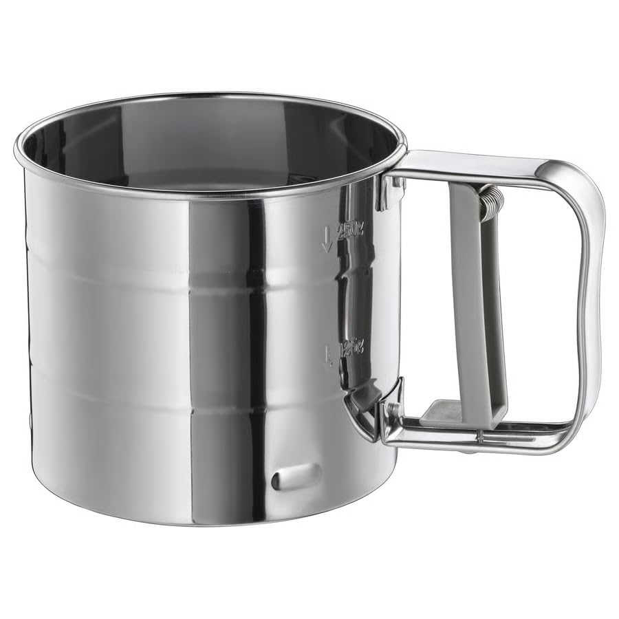 Stainless Steel Flour Sifter Cup – Manual Hand Crank Fine Mesh Flour Sieve for Baking, Powdered Sugar & Cocoa Sifter, Baking Tool for Cakes, Bread, Pancakes & Pastry Making