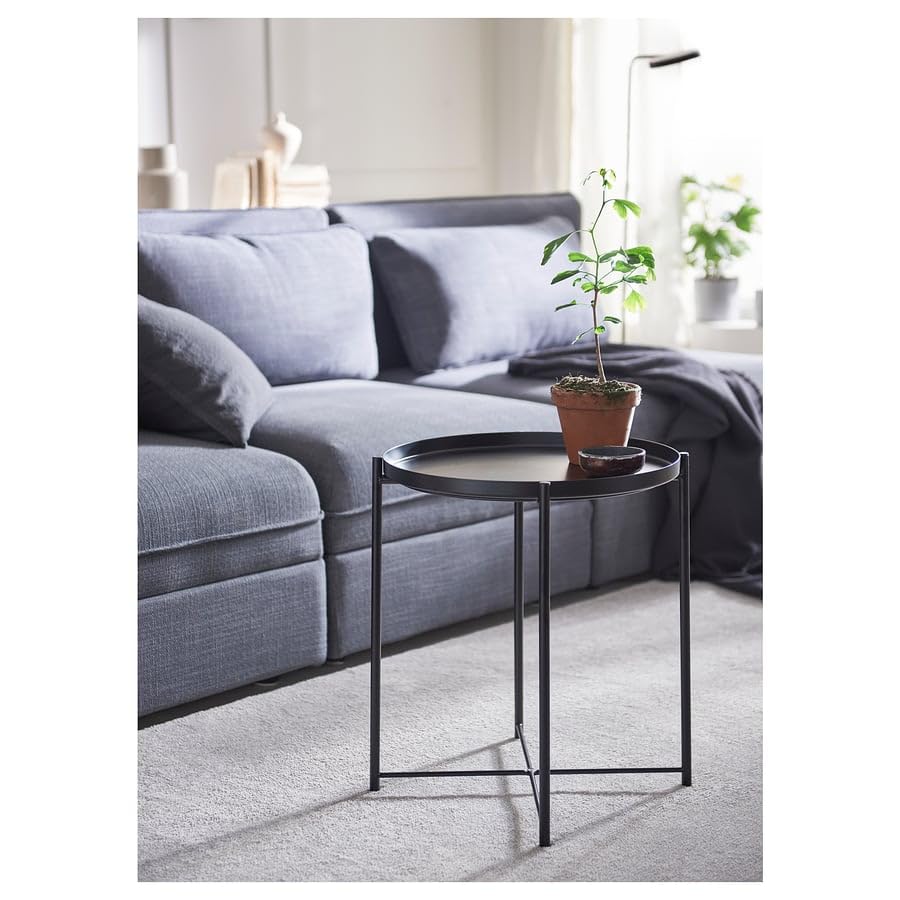 GLADOM Tray Table – Black Metal Side Table with Removable Tray, 17.5 x 20.6 Inch Round End Table for Living Room, Bedroom & Small Spaces