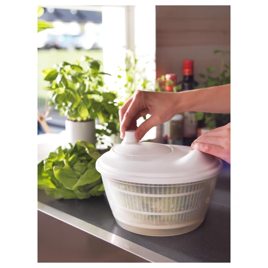 Salad Spinner Large Capacity – Lettuce & Vegetable Dryer Bowl, BPA Free Fruit Washer Spinner, Fast Dry Kitchen Gadget for Fresh Crisp Salads (White)