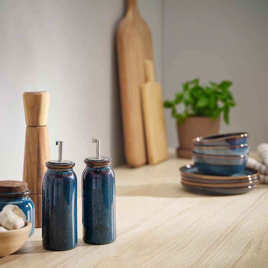 Oil and Vinegar Dispenser Bottle – Stoneware Olive Oil Cruet for Kitchen Countertop, Salad Dressing & Dining Table Decor