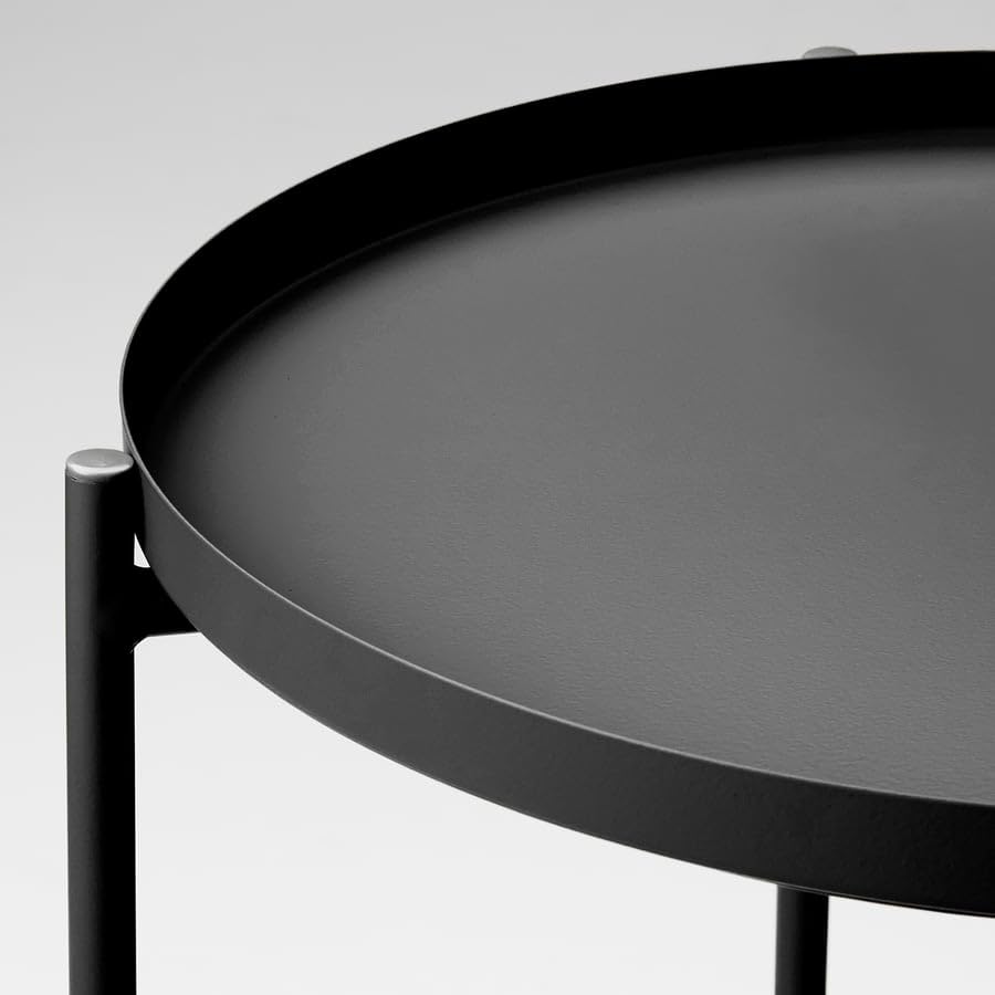 GLADOM Tray Table – Black Metal Side Table with Removable Tray, 17.5 x 20.6 Inch Round End Table for Living Room, Bedroom & Small Spaces