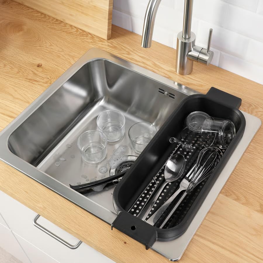 Over Sink Colander & Dish Drying Tray, Multipurpose Kitchen Strainer for Fruits, Vegetables & Pasta, Space-Saving Sink Organizer Draining Basket, Anthracite