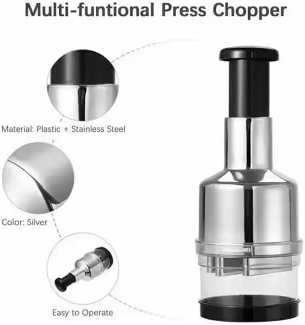 Manual Handheld Food Chopper – Stainless Steel Vegetable Cutter, Onion Garlic Mincer Dicer with Press Handle, Easy to Use & Clean, for Kitchen, Salad, Fruits, Nuts & Herbs