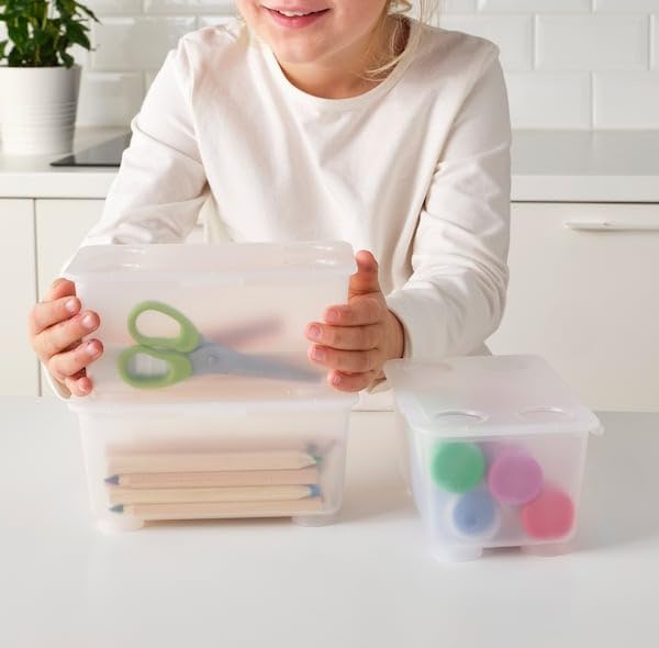 Small Plastic Storage Box with Lid – Yellow/Blue Organizer Bin, 6.75 x 4 Inches – Stackable Container for Desk, Crafts, Toys, or Office Supplies