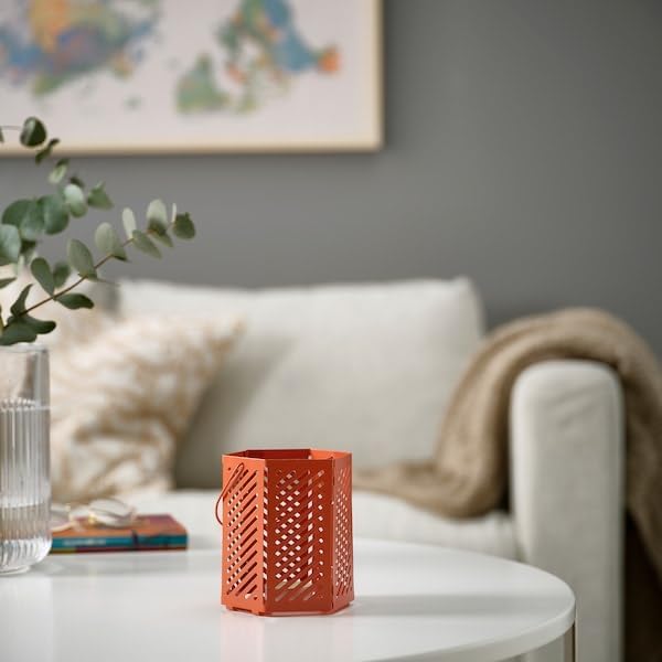 Scandinavian Style Tealight Lantern – Brown-Orange Metal Candle Holder, 5-Inch Decorative Lantern for Indoor/Outdoor Use
