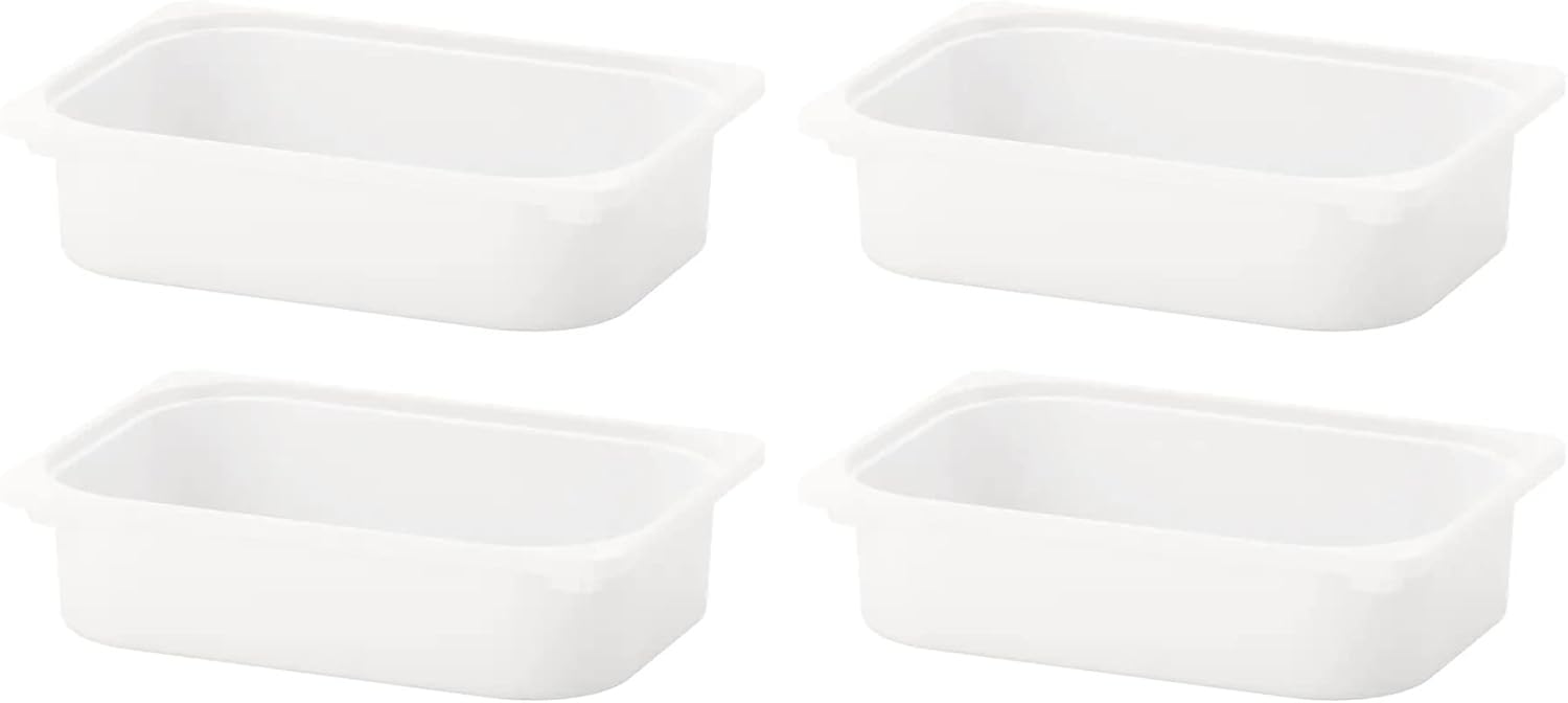 4-Pack TROFAST Storage Boxes – White Plastic Storage Containers (16½ x 11¾ x 4") | Durable, Stackable & Shatterproof Organizer Bins