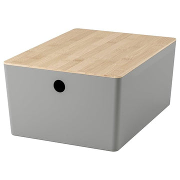 New KUGGIS Storage Box with Lid Light Gray/Bamboo – 10 ¼x13 ¾x6 | Stackable Organizer for Papers, Magazines, Gadgets & Hobby Items | Fits BESTÅ Units | Durable Recycled Plastic