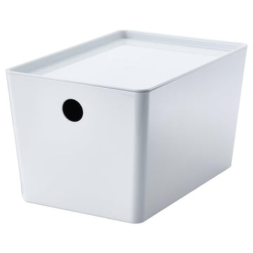 KUGGIS Storage Box with Lid White – 7x10 ¼x6 | Stackable Organizer for Papers, Magazines, Gadgets & Hobby Items | Fits BESTÅ Units | Durable Recycled Plastic