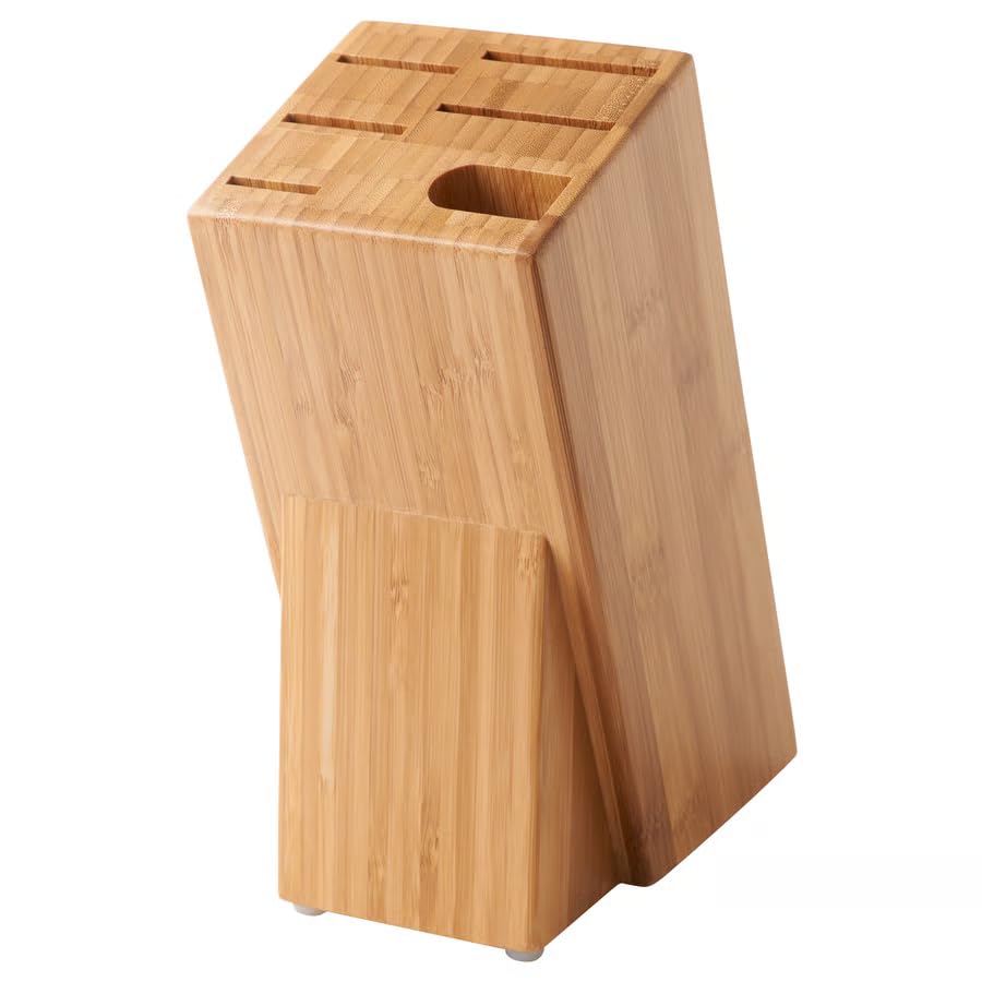 Bamboo Knife Block Set with Whetstone Slot – 5 Slot Kitchen Knife Holder Organizer, Universal Wooden Knife Storage Block for Chef Knives, Countertop Knife Stand, Kitchen Accessories