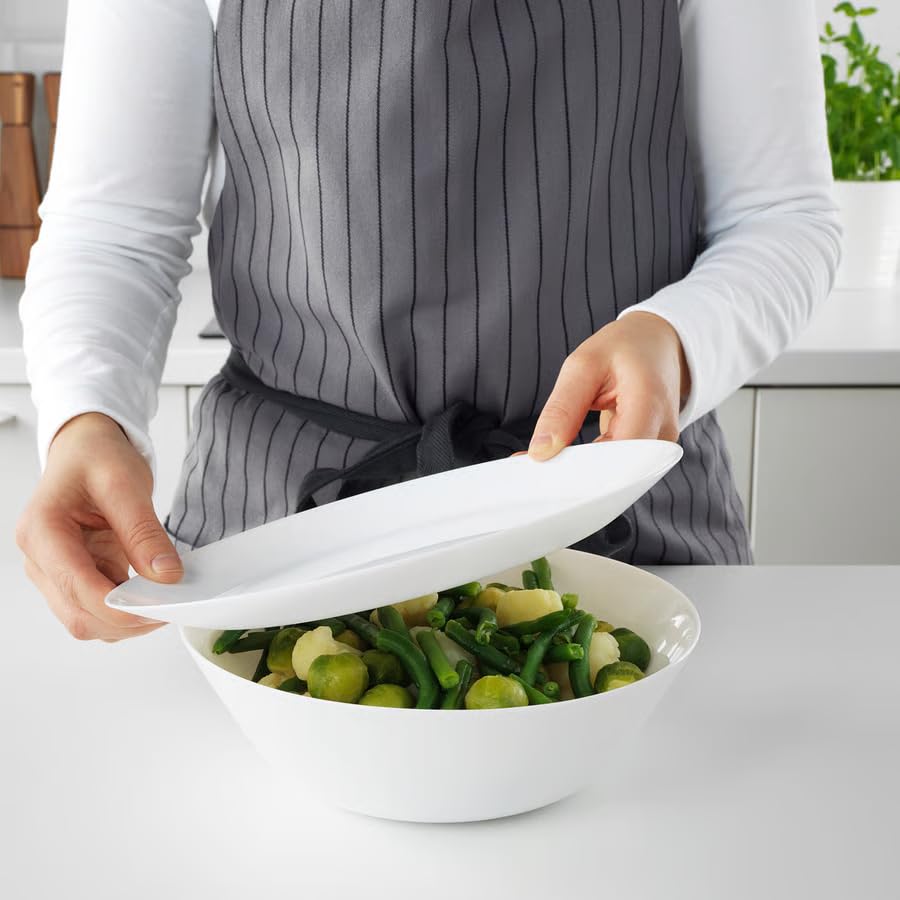 9 Inch White Serving Bowl – Tempered Glass Elegant Dinner Bowl | Modern Salad Bowl for Kitchen, Dining, Party & Buffet | Durable Shatter-Resistant Stylish Tableware Serving Dish