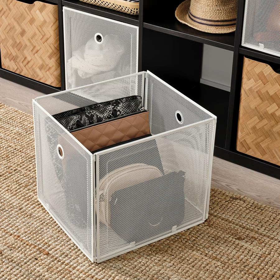 White Metal Mesh Storage Box 13 x 14.5 x 13 Inches, Storage Organizer for Shelving Unit, Breathable Mesh Box for Home, Closet, Home Organization