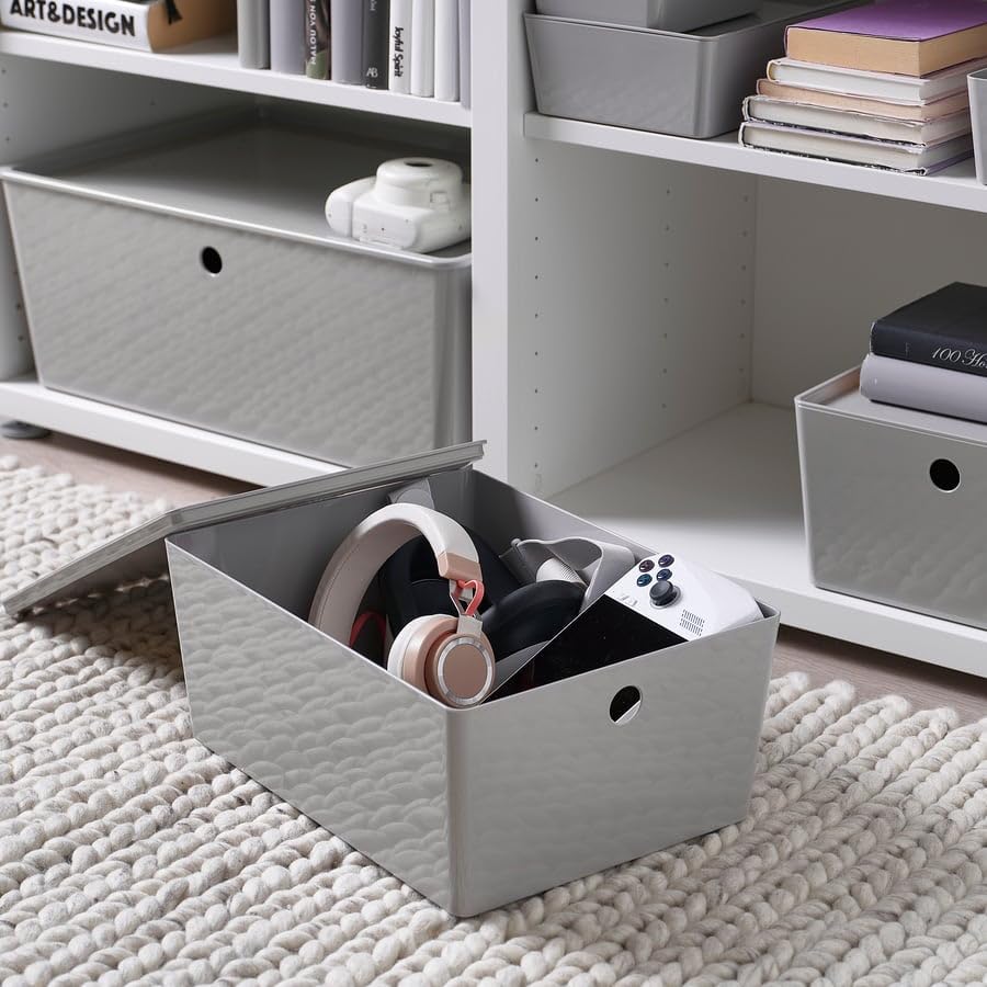 New KUGGIS Storage Box Light Gray – 10 ¼x13 ¾x6 | Stackable Organizer for Papers, Magazines, Gadgets & Hobby Items | Fits BESTÅ Units | Durable Recycled Plastic