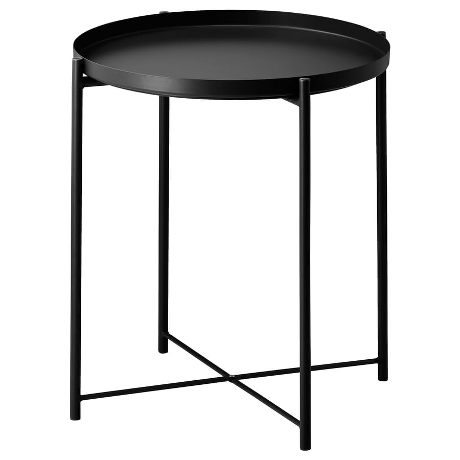 GLADOM Tray Table – Black Metal Side Table with Removable Tray, 17.5 x 20.6 Inch Round End Table for Living Room, Bedroom & Small Spaces