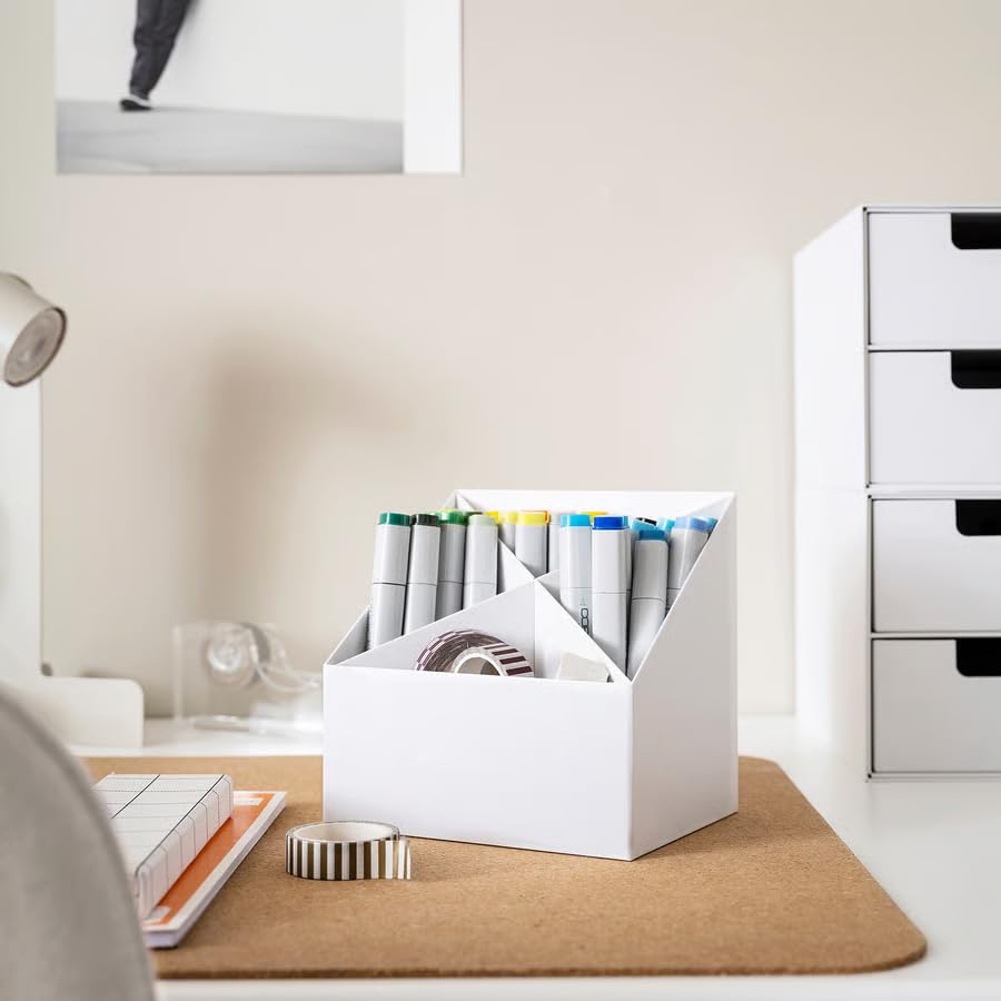 Desk Organizer White, 4 Compartment Pen Holder, Office Desk Organizer for Pens, Brushes & Scissors, Desktop Storage Organizer for Home Office, Makeup & Stationery