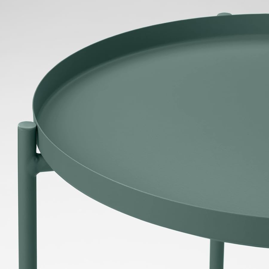 GLADOM Tray Table – Dark Gray-Green Metal Side Table with Removable Tray, 17.5 x 20.6 Inch Round End Table for Living Room, Bedroom & Small Spaces
