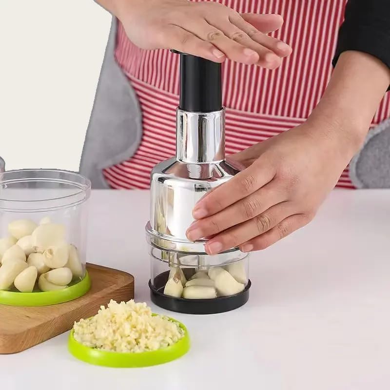 Manual Handheld Food Chopper – Stainless Steel Vegetable Cutter, Onion Garlic Mincer Dicer with Press Handle, Easy to Use & Clean, for Kitchen, Salad, Fruits, Nuts & Herbs