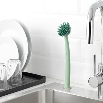 RINNIG Dish Brush Green – Heavy-Duty Kitchen Scrub Brush with Handle for Dishes, Pots, Pans & Sink – Ergonomic, Durable Bristles, Non-Slip Grip, BPA-Free Cleaning Tool