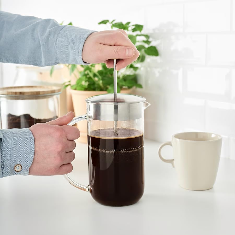 French Press Coffee Maker 34 oz – Glass Coffee Press with Stainless Steel Filter, Heat Resistant Borosilicate Coffee Maker for Ground Coffee,Style Coffee Brewer, Clear Coffee Plunger
