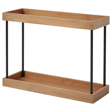 Kitchen Countertop Organizer Metal Bamboo, 2 Tier Spice Rack Organizer for Kitchen Counter, Countertop Storage Shelf for Spices, Jars, Bottles & Condiments, Kitchen Organizer