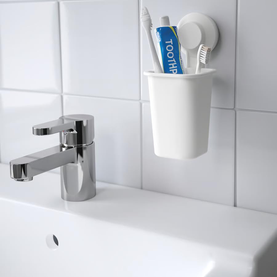 Suction Cup Toothbrush Holder for Bathroom – No Drilling Wall Mounted Toothbrush Organizer, White Toothbrush Storage Rack for Smooth Tile, Glass & Shower Walls