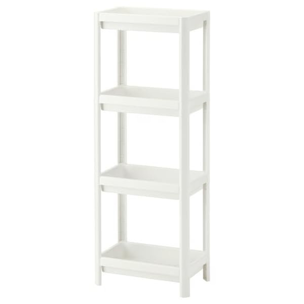 4 Tier Bathroom Shelf Unit 39.5" Tall Storage Rack – Plastic Shower Storage Organizer with Drain Holes, Tool-Free Assembly Bathroom Shelving for Shampoo, Soap & Toiletries, Space Saving Corner Shelf