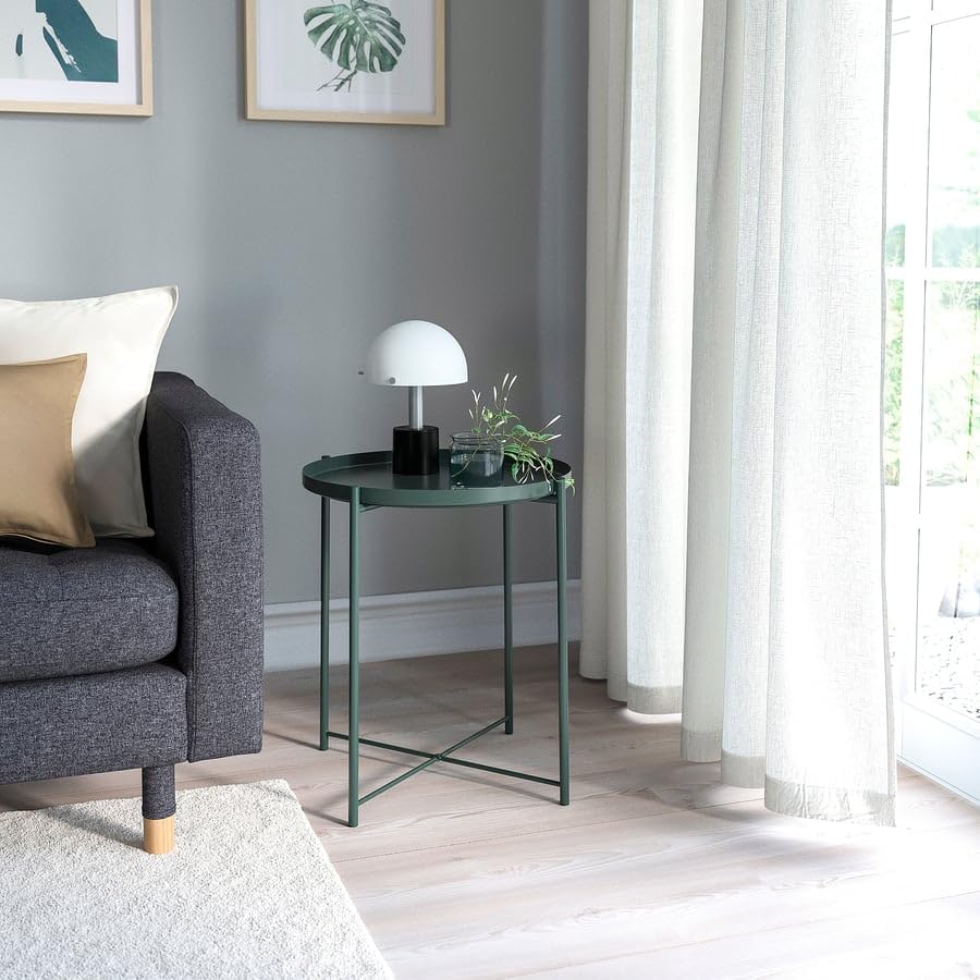 GLADOM Tray Table – Dark Gray-Green Metal Side Table with Removable Tray, 17.5 x 20.6 Inch Round End Table for Living Room, Bedroom & Small Spaces