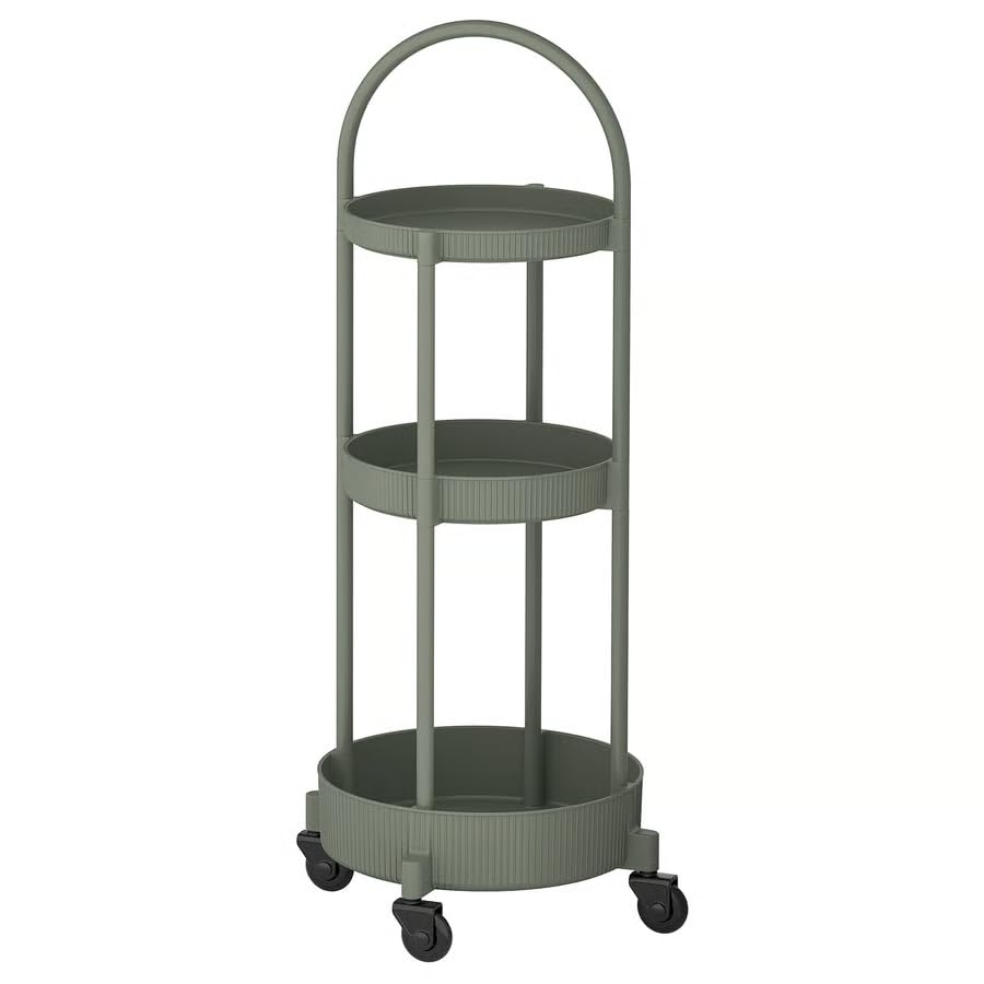 3 Tier Rolling Utility Cart with Wheels –Storage Organizer Trolley for Kitchen, Bathroom, Office & Living Room, Gray Green