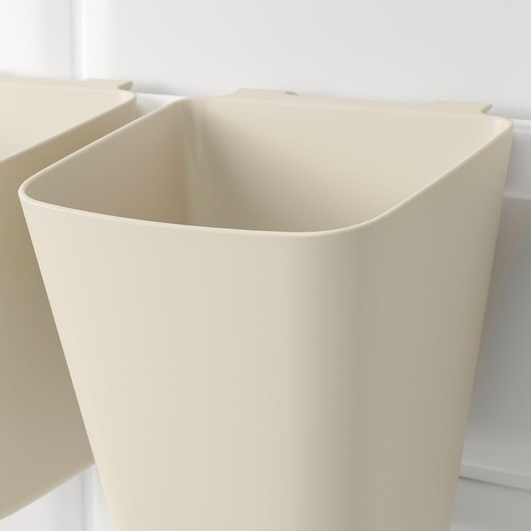SUNNERSTA Container – Beige Plastic Storage Cup, 4.75 x 4.38 Inch Hanging Utensil Holder for Kitchen Rail, Bathroom & Home Organization