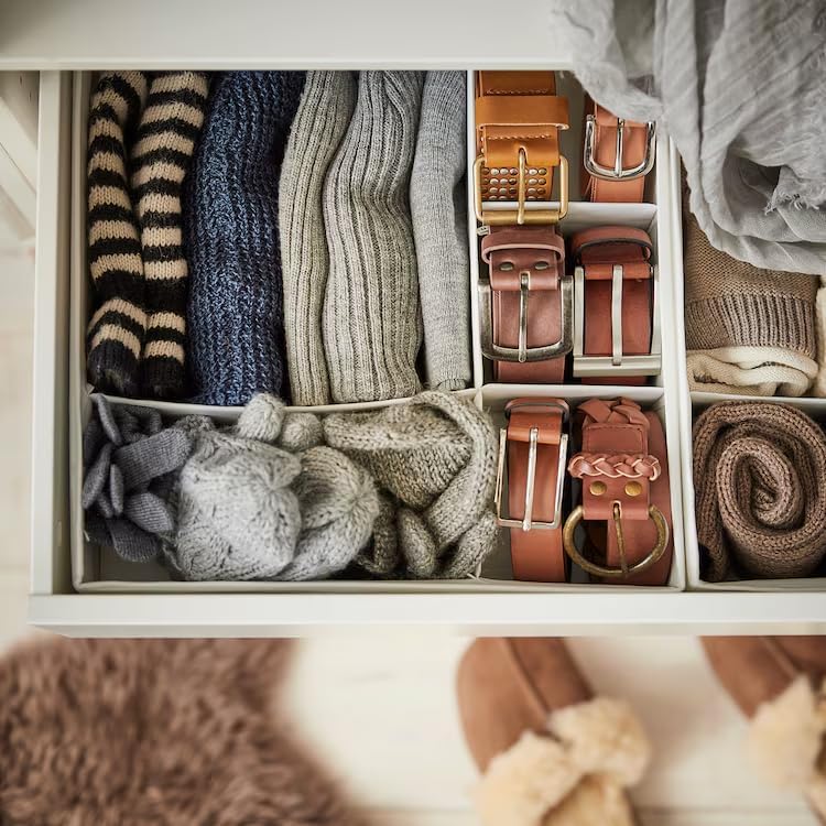 SKUBB Storage Box Set of 6 – White Fabric Drawer Organizers for Closet, Dresser, or Wardrobe – Foldable & Lightweight