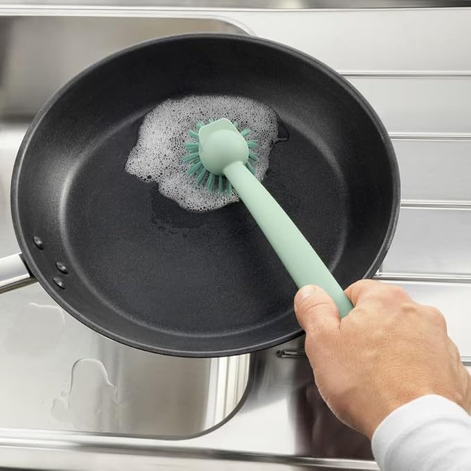 RINNIG Dish Brush Green – Heavy-Duty Kitchen Scrub Brush with Handle for Dishes, Pots, Pans & Sink – Ergonomic, Durable Bristles, Non-Slip Grip, BPA-Free Cleaning Tool