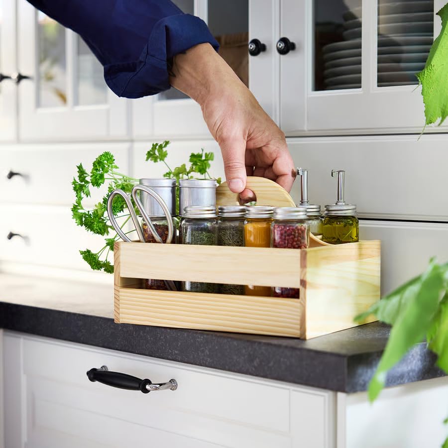 Portable Wooden Organizer Caddy 9.75 x 7 Inch, Kitchen Countertop Storage Rack for Spices, Bottles, Pantry & Bathroom Organization, Rustic Wood Storage Tray for Home Organization