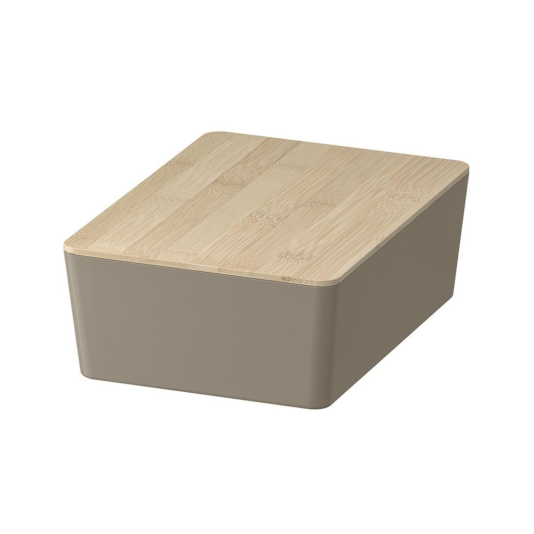 KUGGIS Storage Box with Lid – Dark Gray-Beige/Bamboo Organizer 7x10 ¼x3 ¼ – Stackable Plastic Container for Home & Office